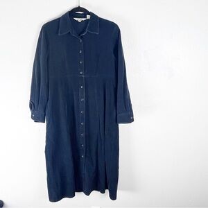 EDDIE BAUER Dark Blue Long Sleeve Front Button Side Pockets Corduroy Dress 6P